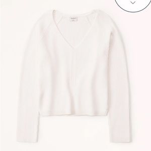 White Abercrombie LuxeLoft V-Neck Sweater